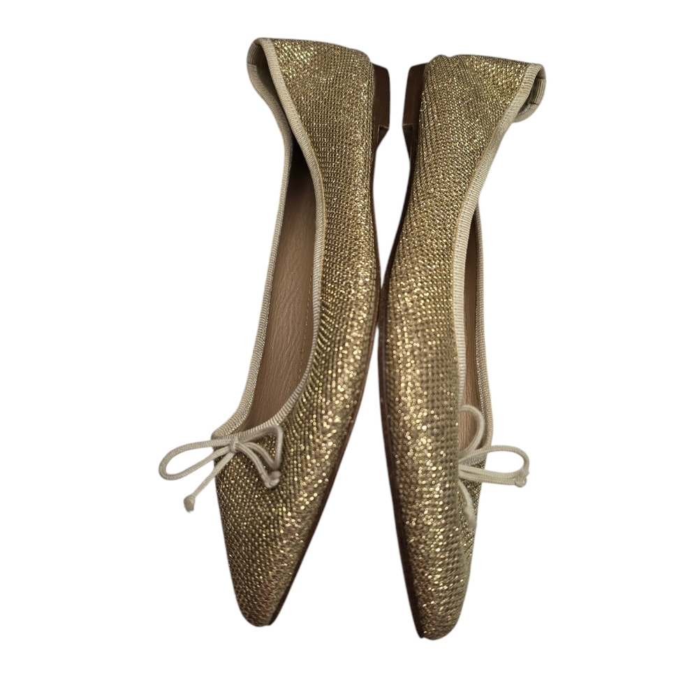 J. Crew Gemma Gold Glitter Pointy Toe Flats 7 - Picture 3 of 8